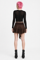 Earthy Brown Tie Mini Skirt Brown