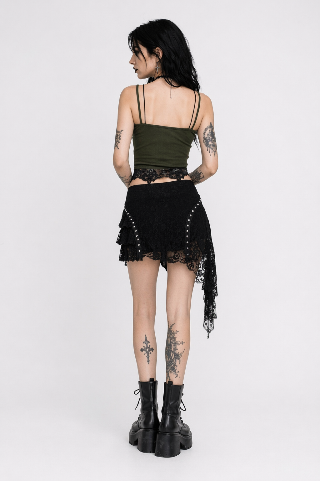 Pixie's lace patchwork crop top Green