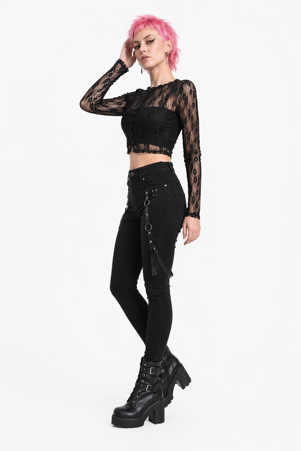"Babe's Gothic Lace Crop Top" Black