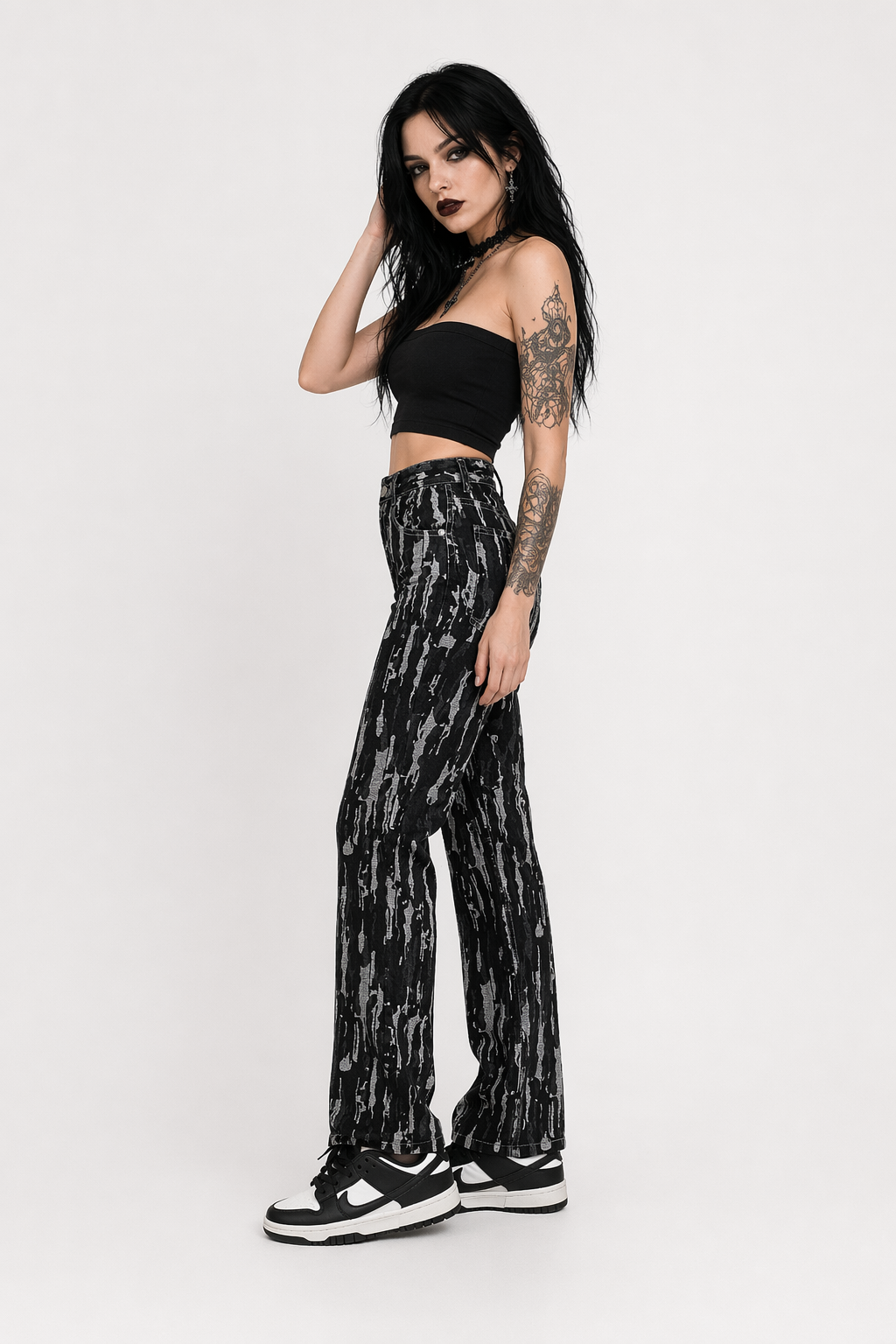 Black Grunge High Waist Pants Black