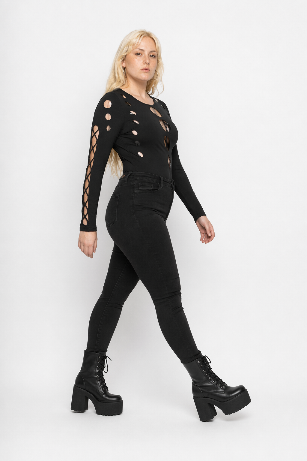 Black Hollow Out Bodysuit black