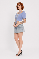 Ruffled Short Sleeve Casual Top blue