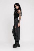 Black Ripped Denim Pants as picture
