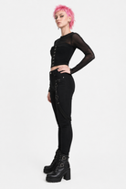 "Black Mesh Eyelet Top" black