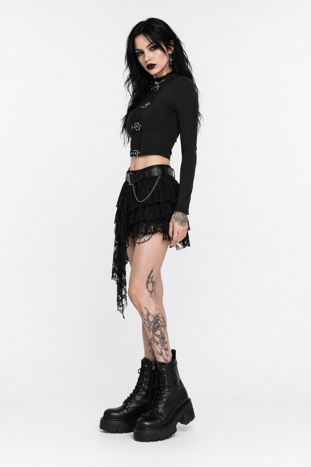 Gothic Long Sleeve Black Top' Black