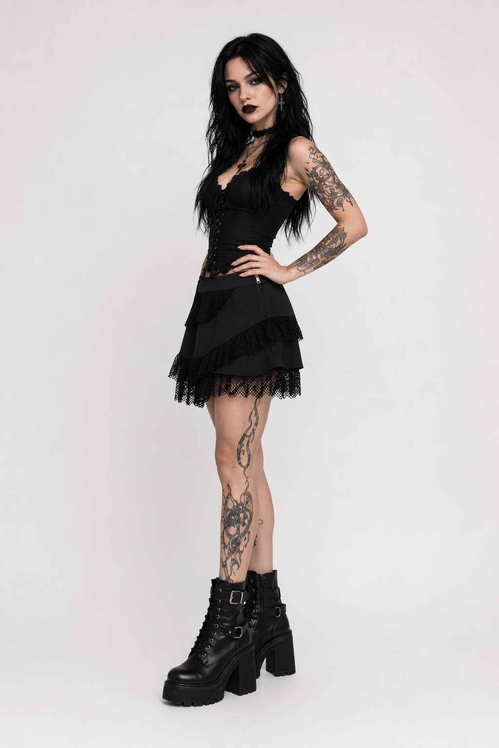 Gothic Mesh Ruffle Skirt Black