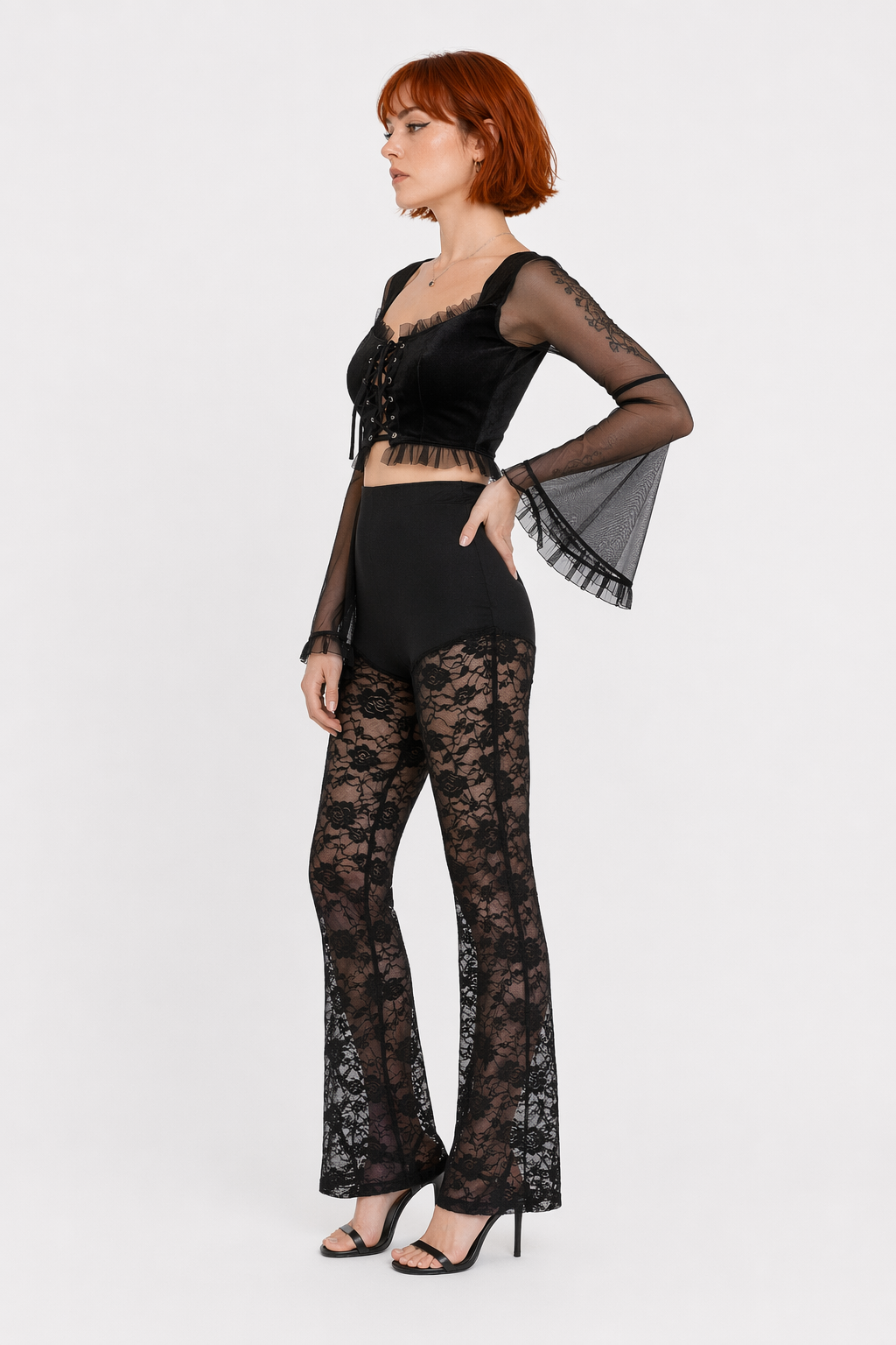 Black Mesh Crop Top Black