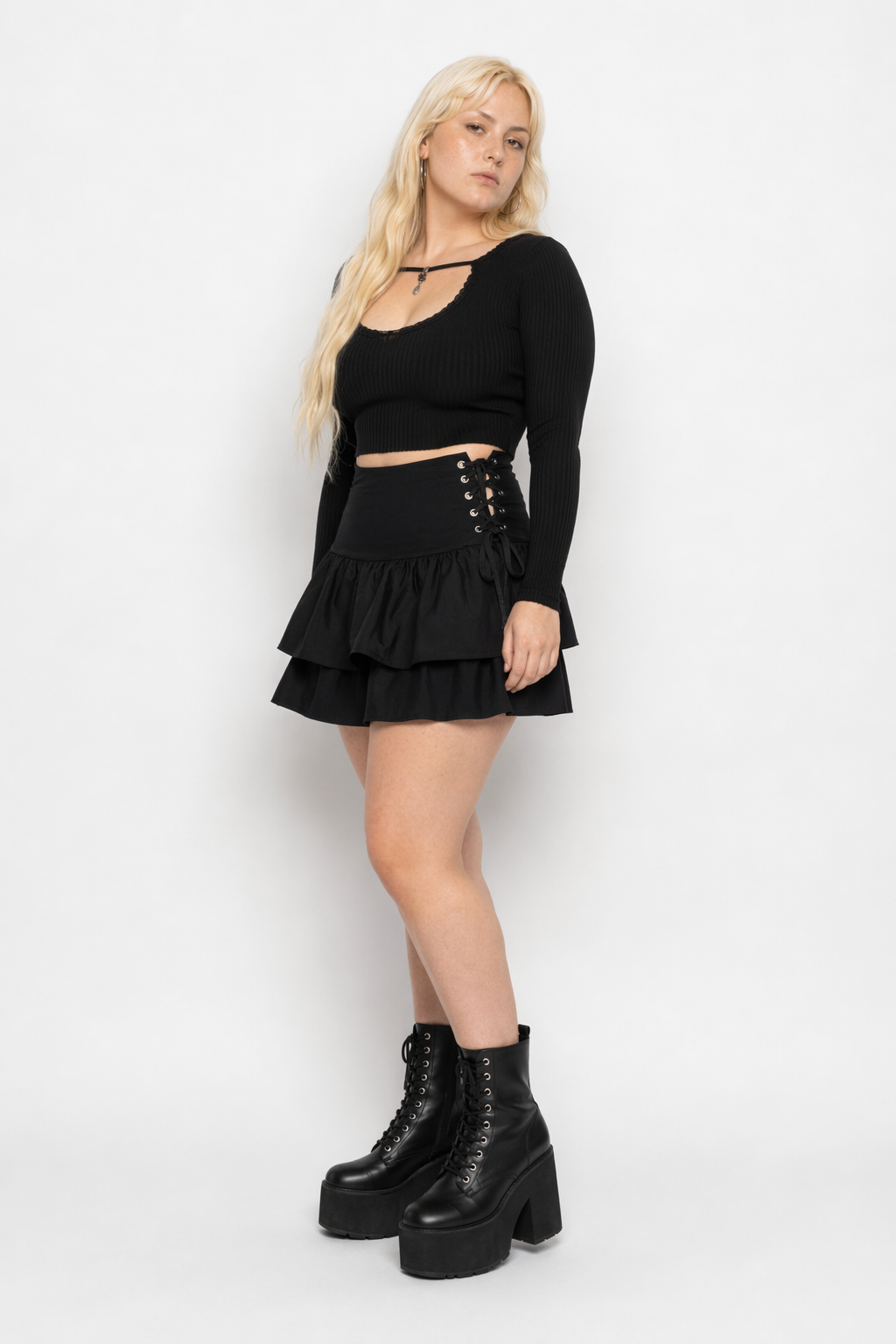 Black Lace Pleated Skirt' Black