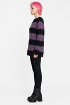 Black Purple Grunge Striped Sweater Purple