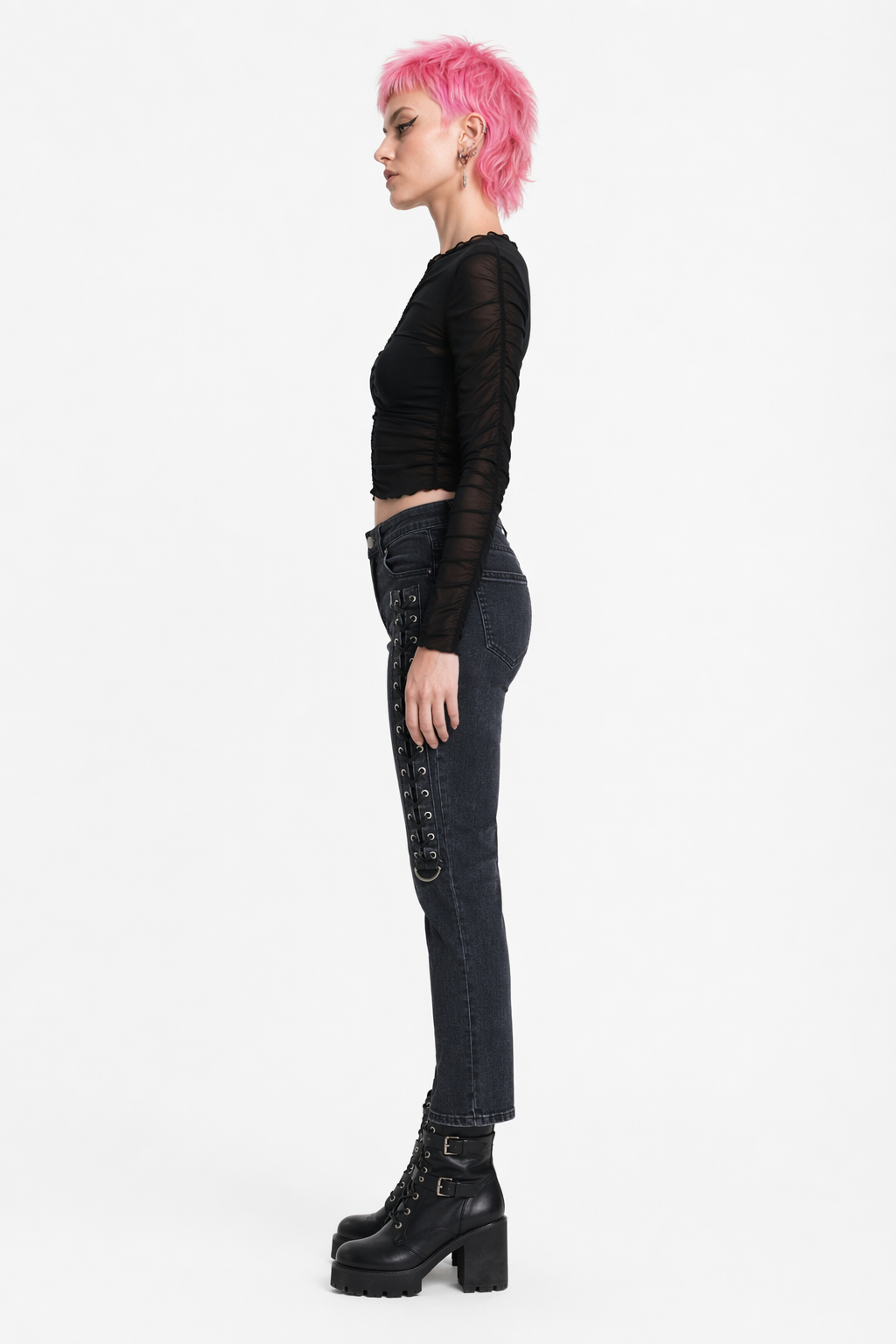 Blue lace-up denim alternative jeans Blue