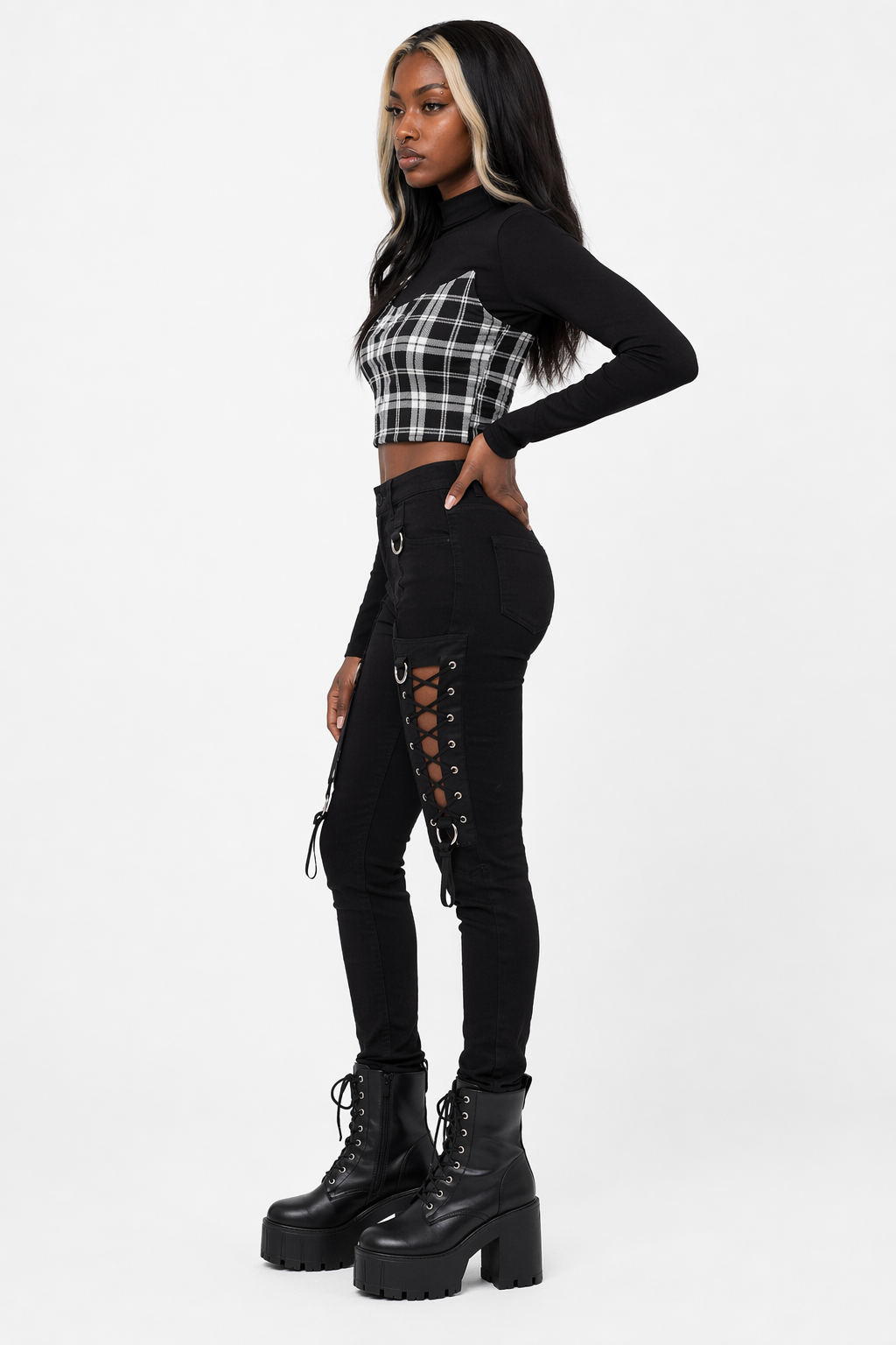 Black Plaid Set Black