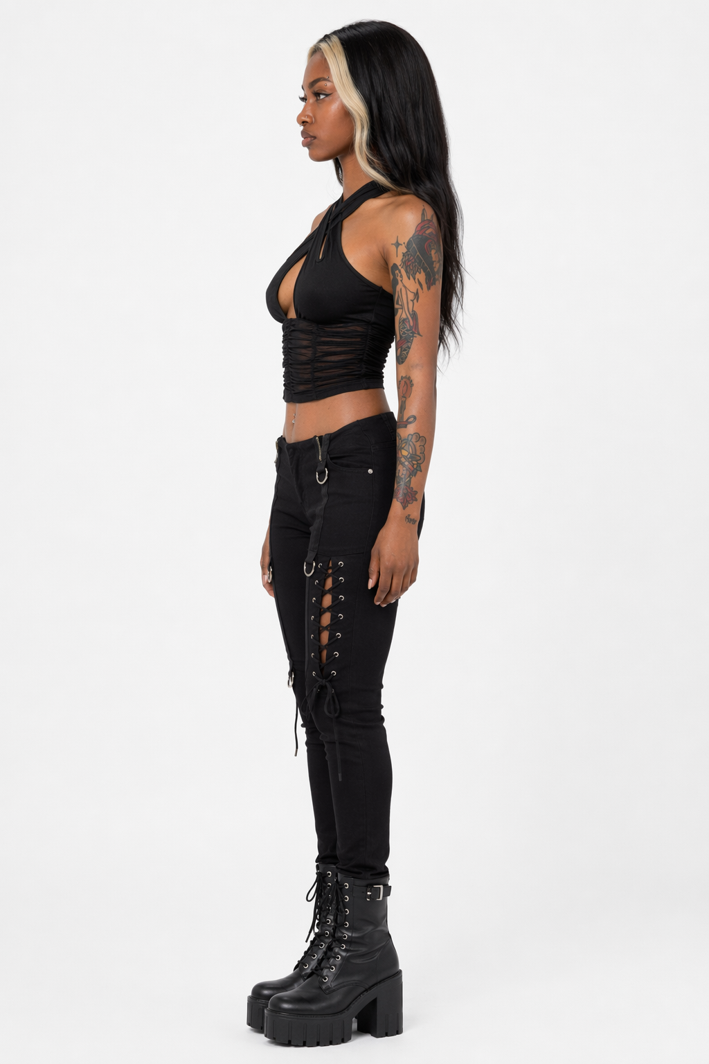 Black Mesh Halter Top' Black Top