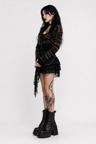 Grunge Brown Stripe Cardigan Deep Brown