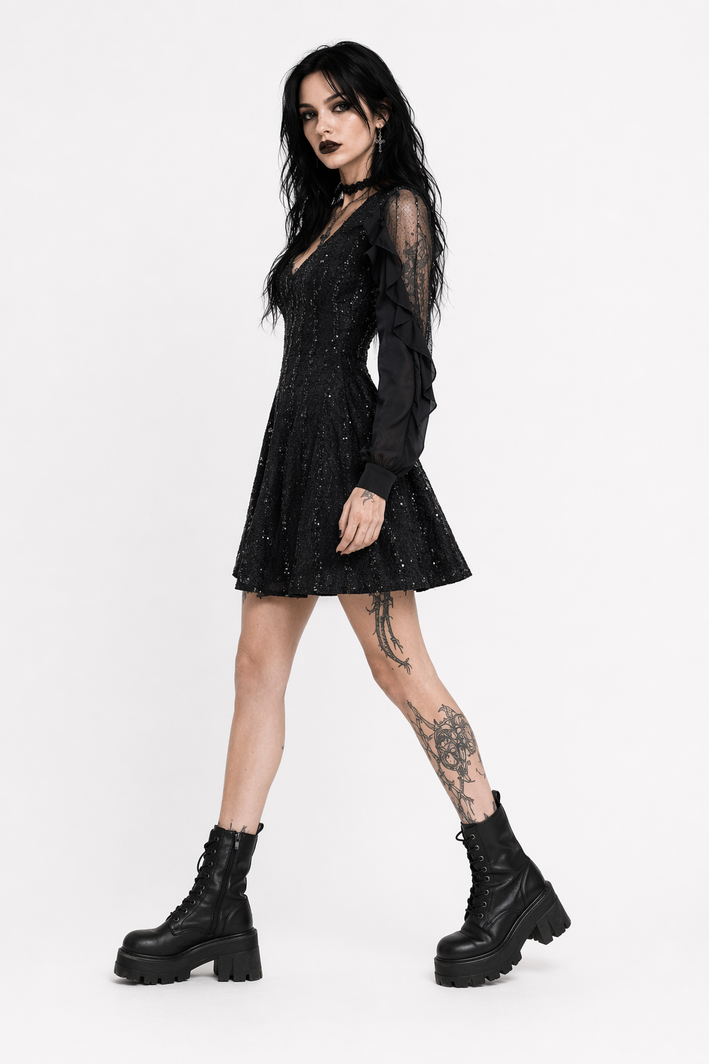 Cyclone Gothic Bow Dress Black