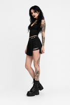 Omen' Black Gothic Pleated Skirt with Shorts black