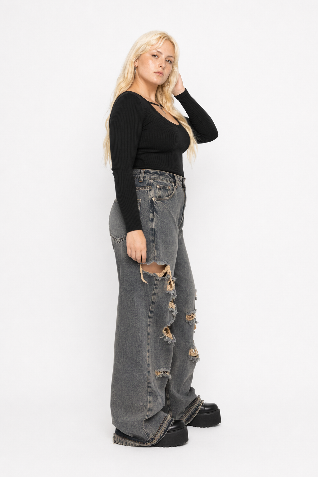 Damaged Grunge Pants Gray