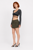 Grunge Striped Crop Top Grey