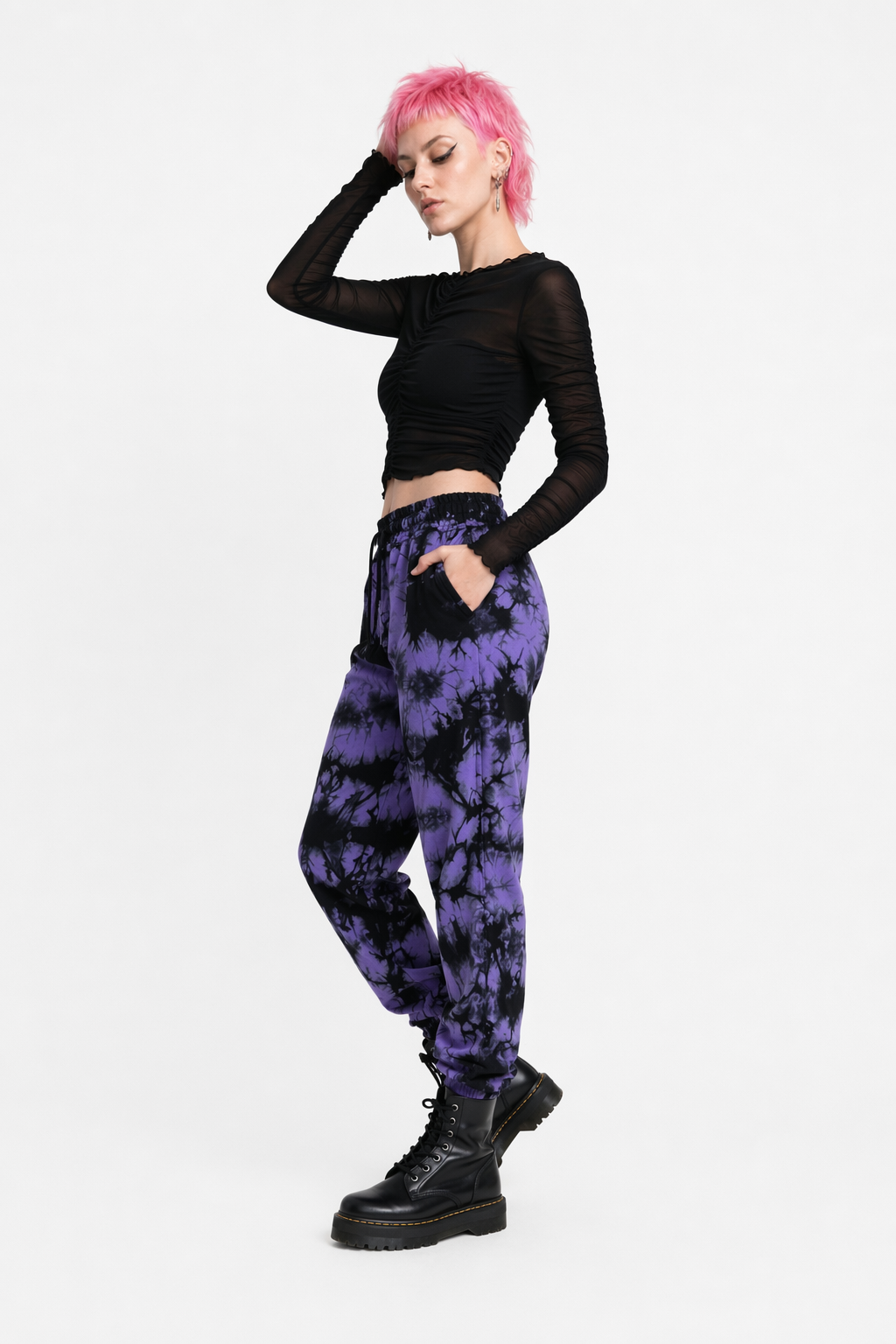 Black Purple Tie Dye Pants purple