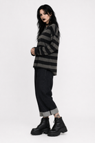 "Green Grunge Stripe Top" BLACK