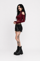 Red Stripe Cold Shoulder Top Red Stripe