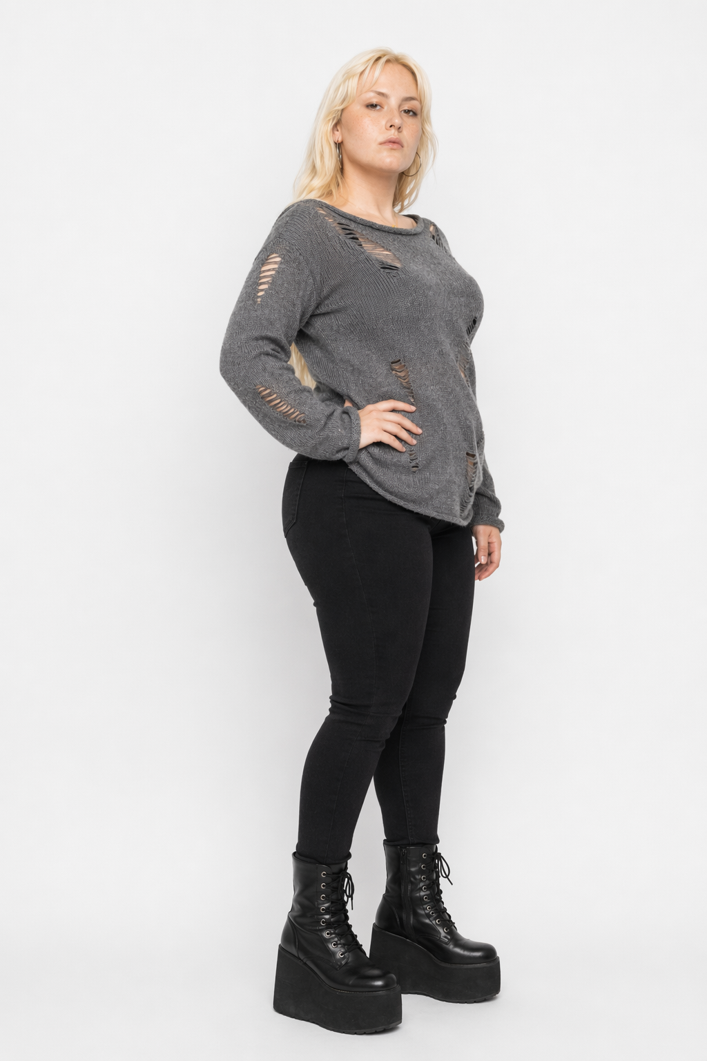 Grey Knitted Love Sweater' Gray