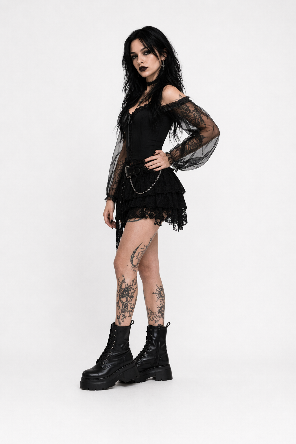 Gothic Mesh Shoulder Top Black