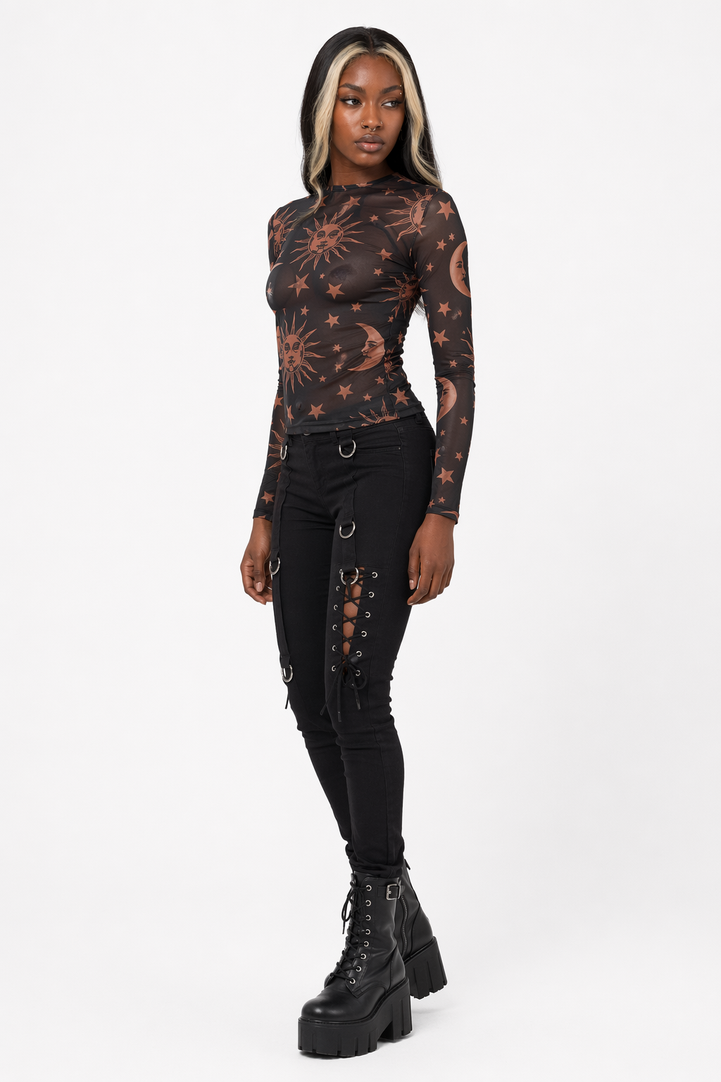 Moon & Star Black Mesh Top' Black