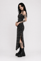 Black Plaid Split Dress picture color