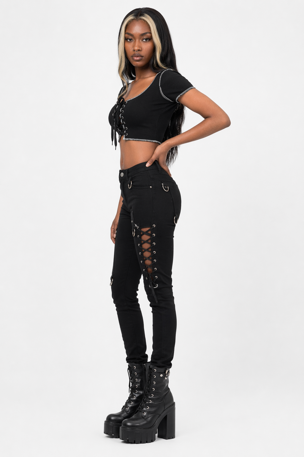 Smiley Patchwork Crop Top Black