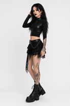 Black Gothic Faux Leather Patchwork Top BLACK