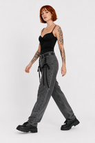 Black Lace-Up Denim Pants Black gray