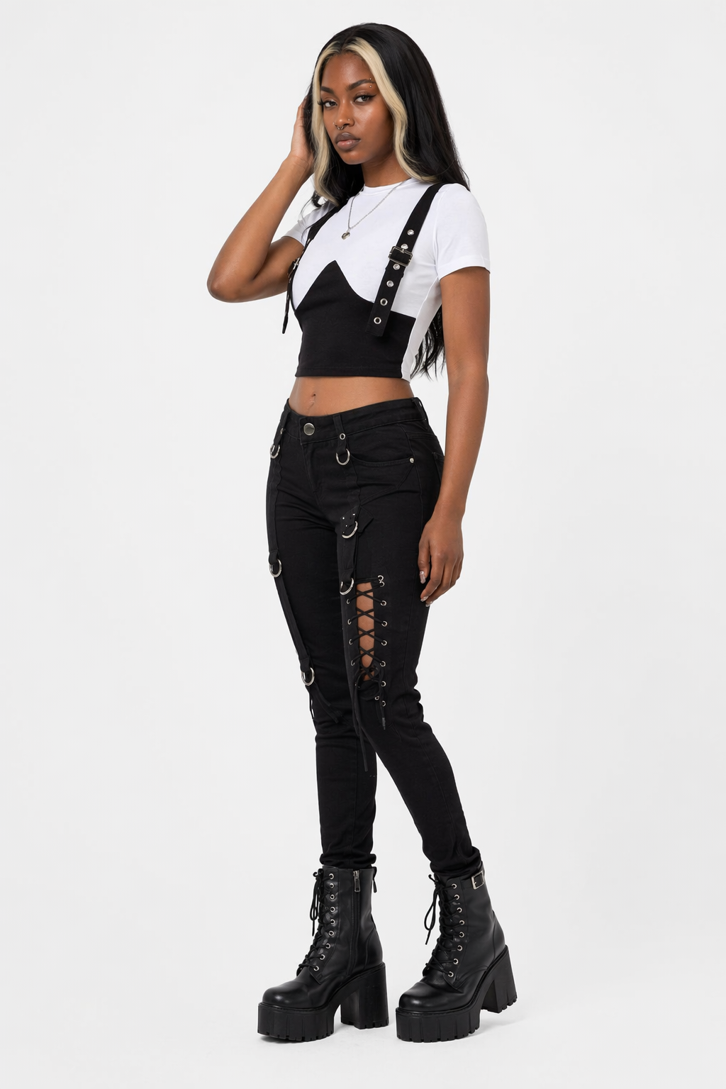 White Tee with Bust Buckle Pattern white