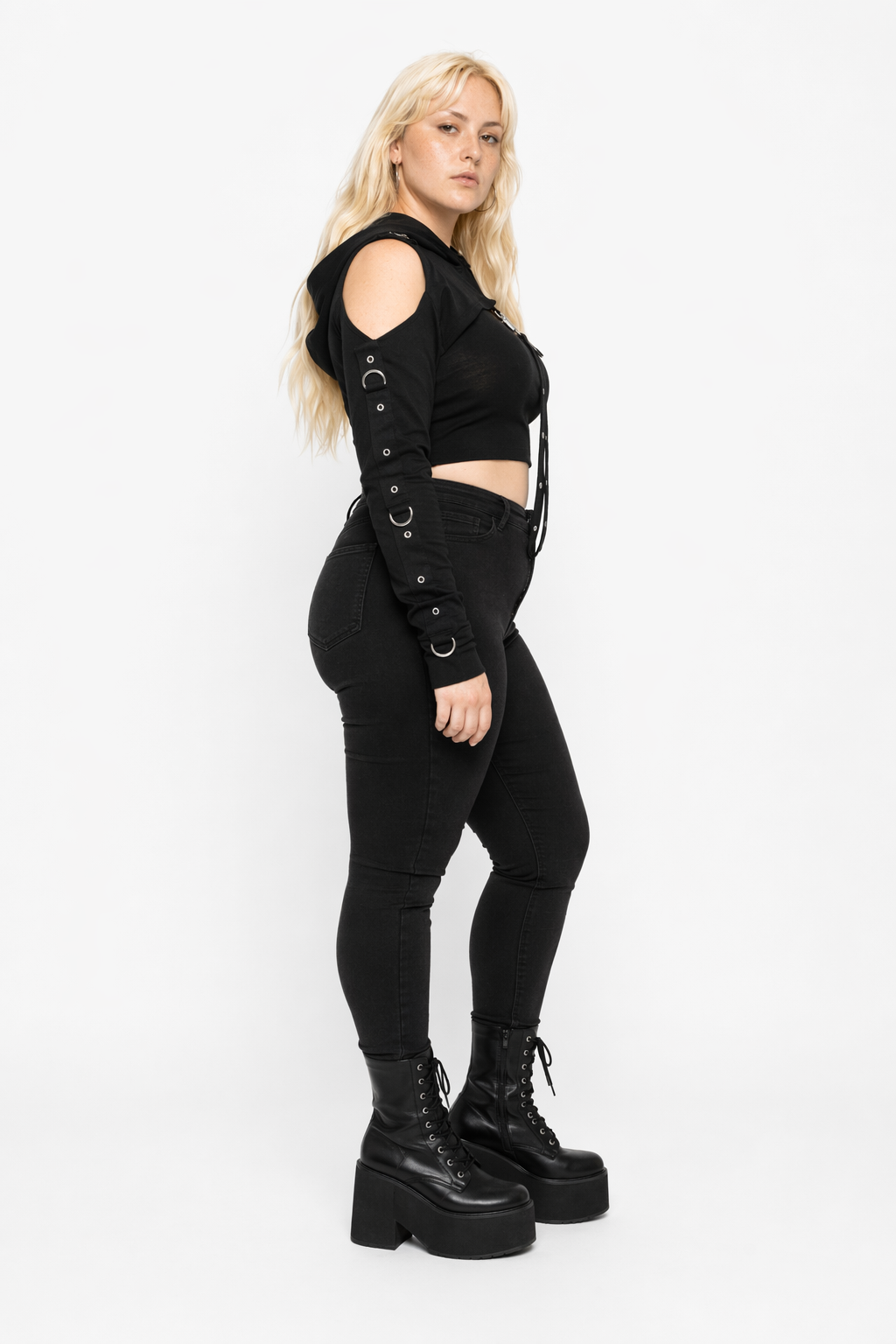 Black Strapped Hooded Top black hoodies