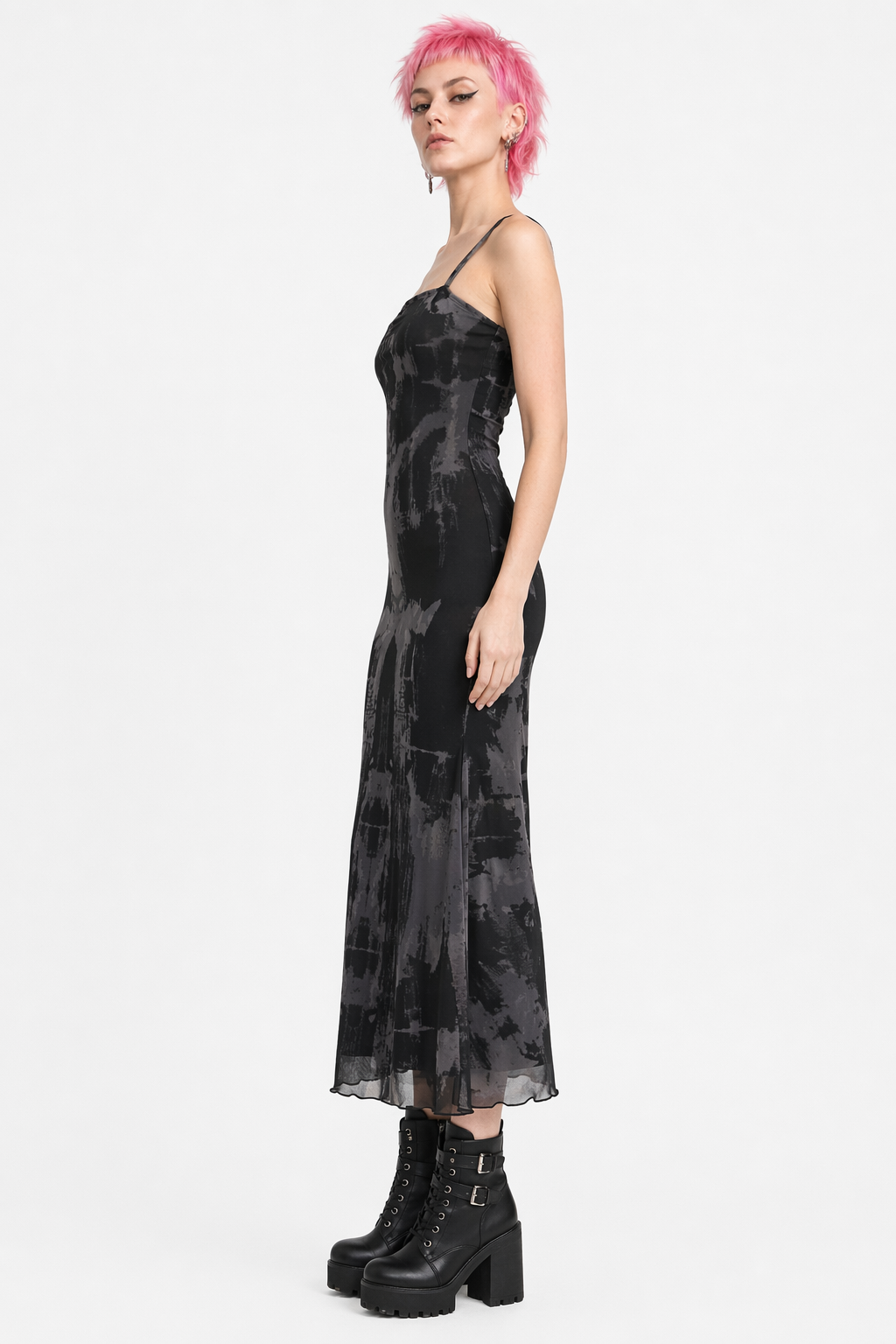 Doomed Mesh Tie-Dye Dress Black