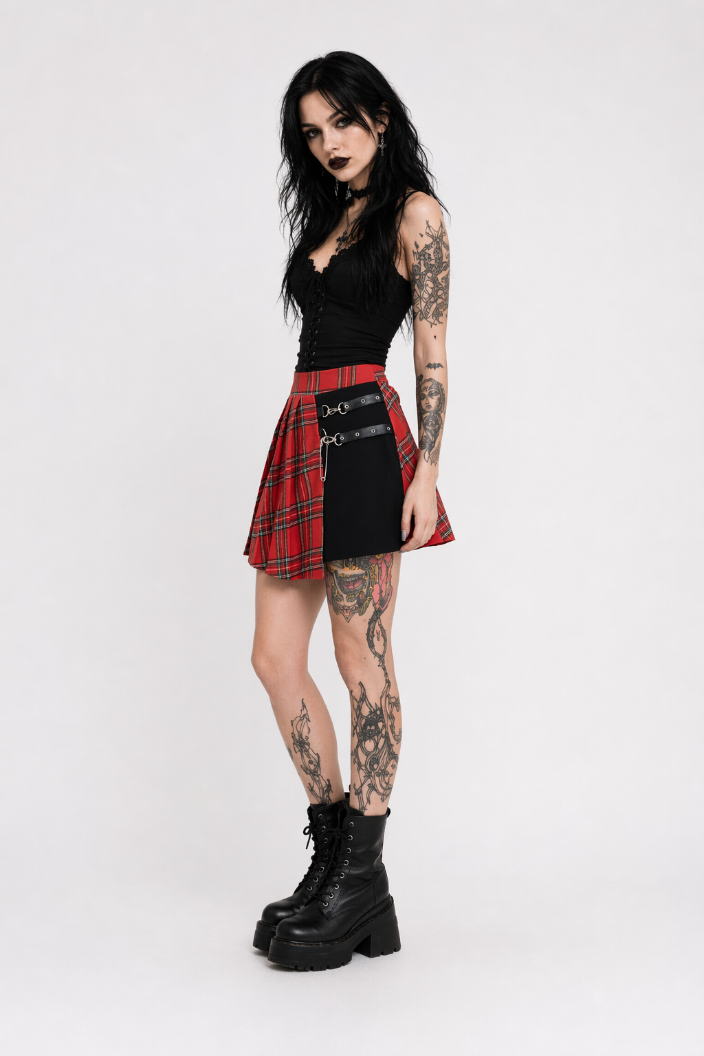 Red & Black Punk Skirt Red
