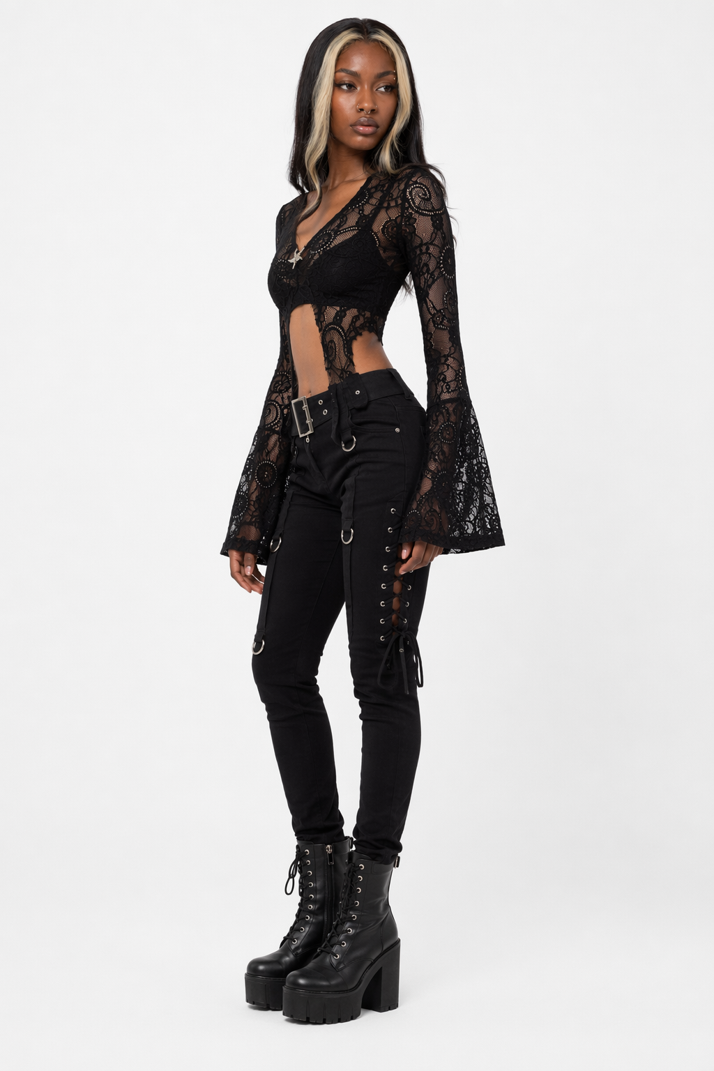 Rock n Roll Gothic Flare Top Black