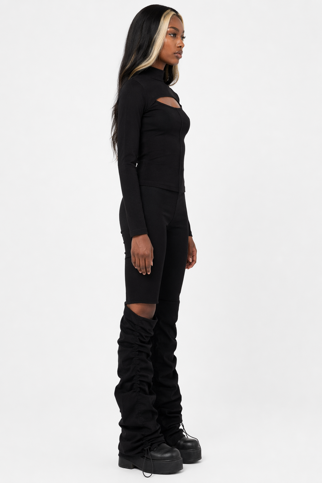 Black Grunge Cut Out Pants Black