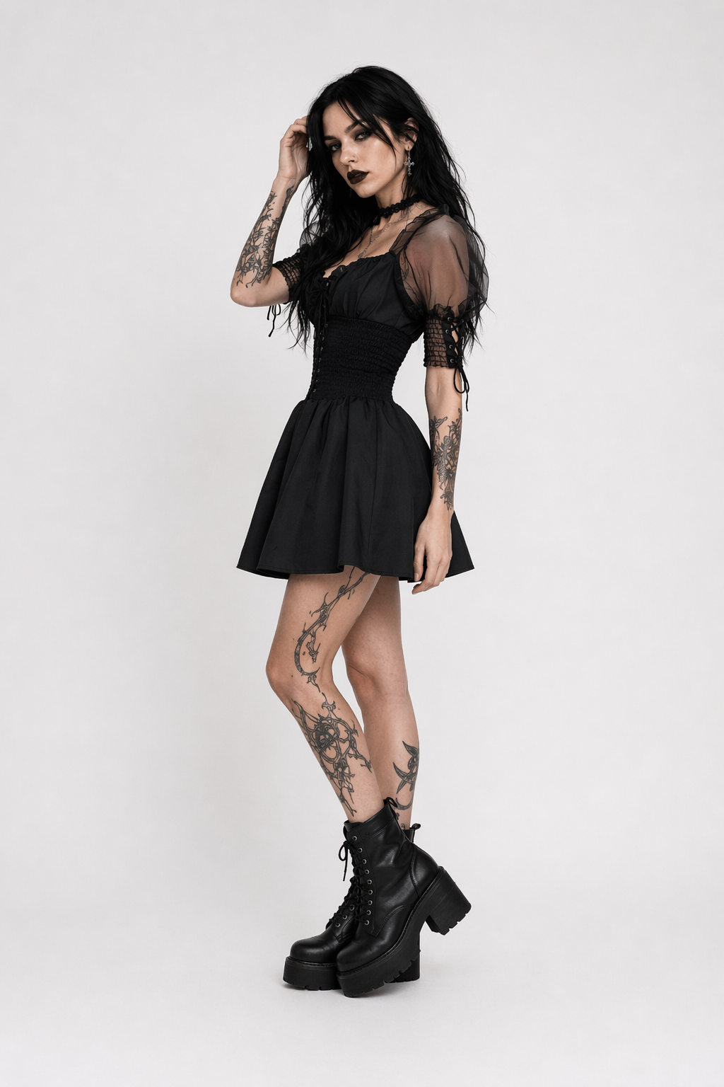 Black Lace Sleeve Dress' black