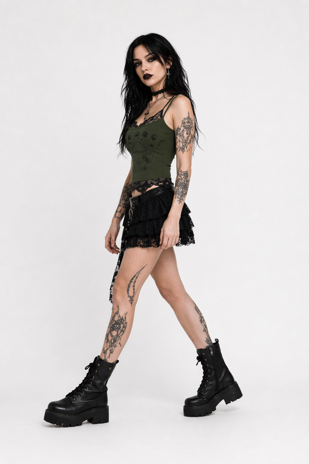 Pixie's lace patchwork crop top Green