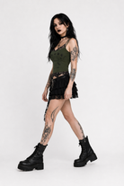 Pixie's lace patchwork crop top Green