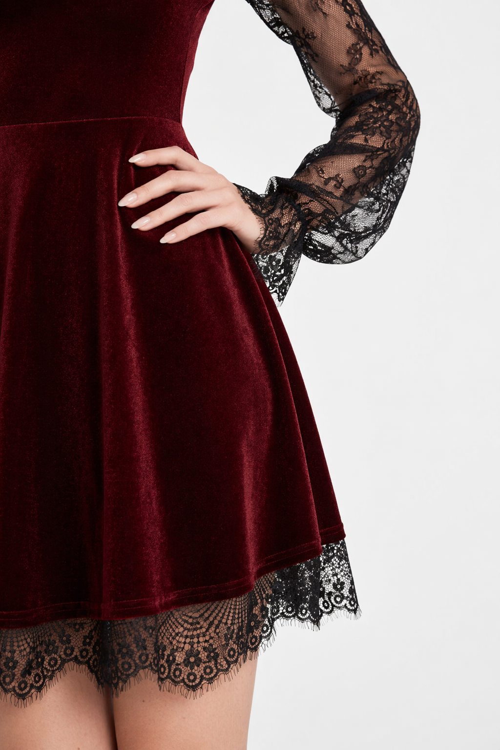 Gothic Flared Sleeve Dress. Burgundy