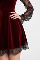Gothic Flared Sleeve Dress. Burgundy