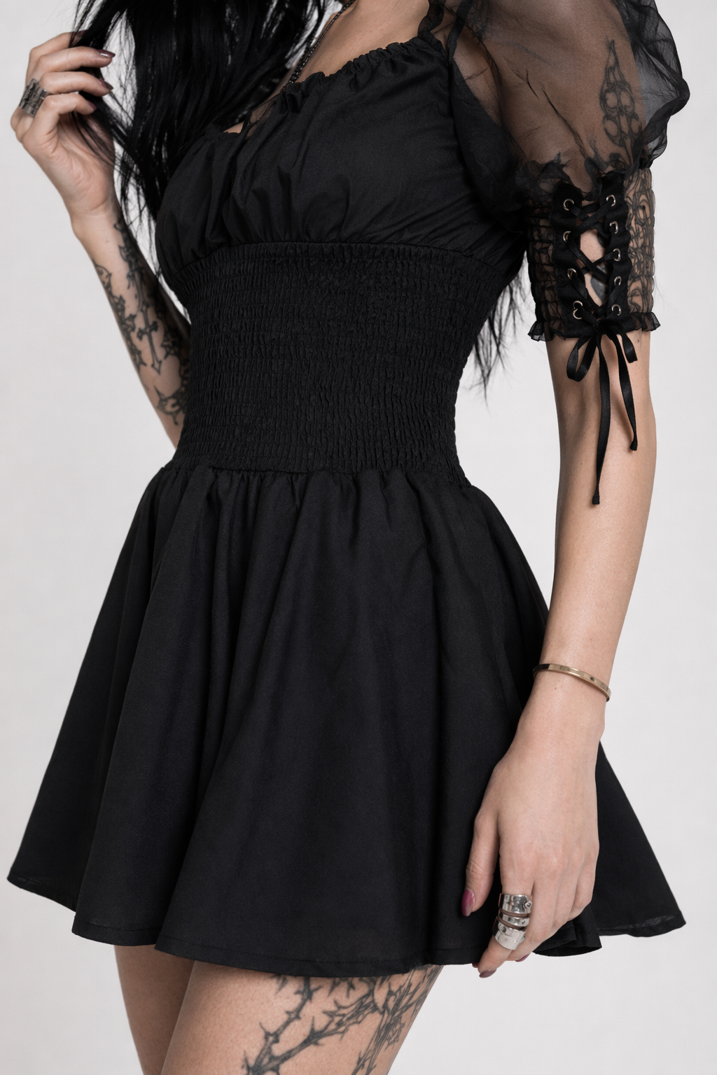 Black Lace Sleeve Dress' black