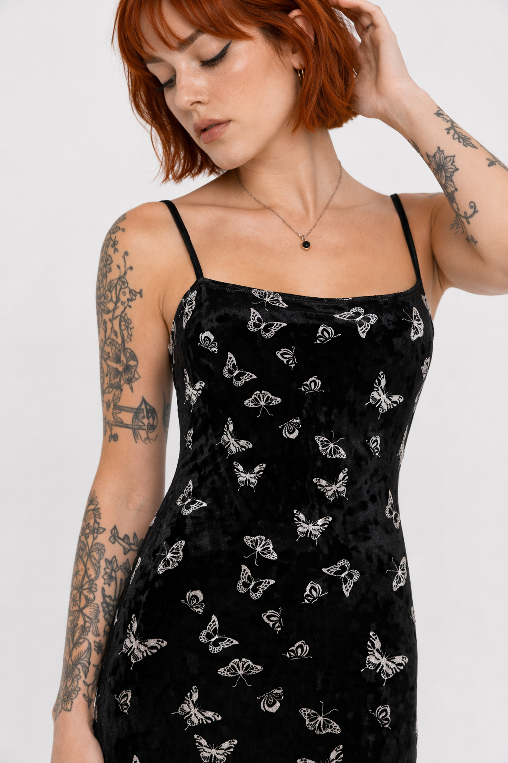 Black Butterfly Velvet Dress black