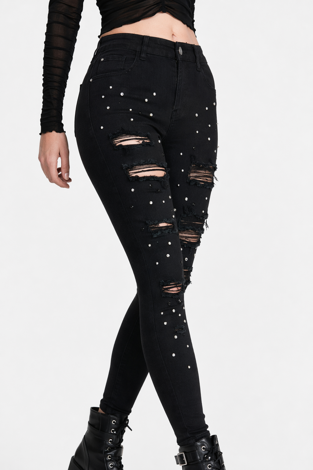 Black Distressed High Waist Jeans Black