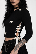 Black Lace-Up Bow Crop Top Black