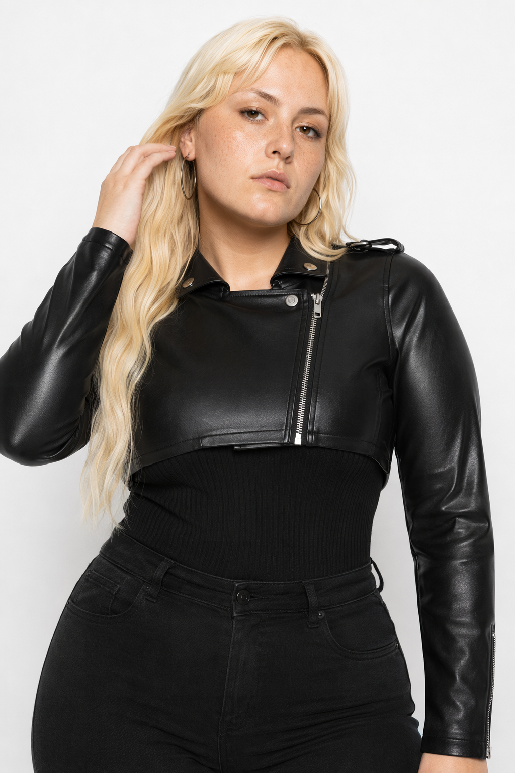 Faux Leather Crop Jacket Black