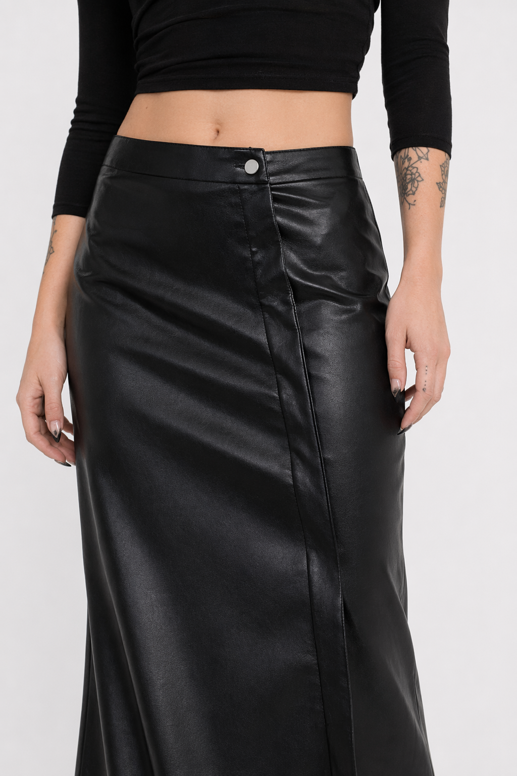 "Faux Leather Asymmetrical Skirt" Black