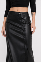 "Faux Leather Asymmetrical Skirt" Black