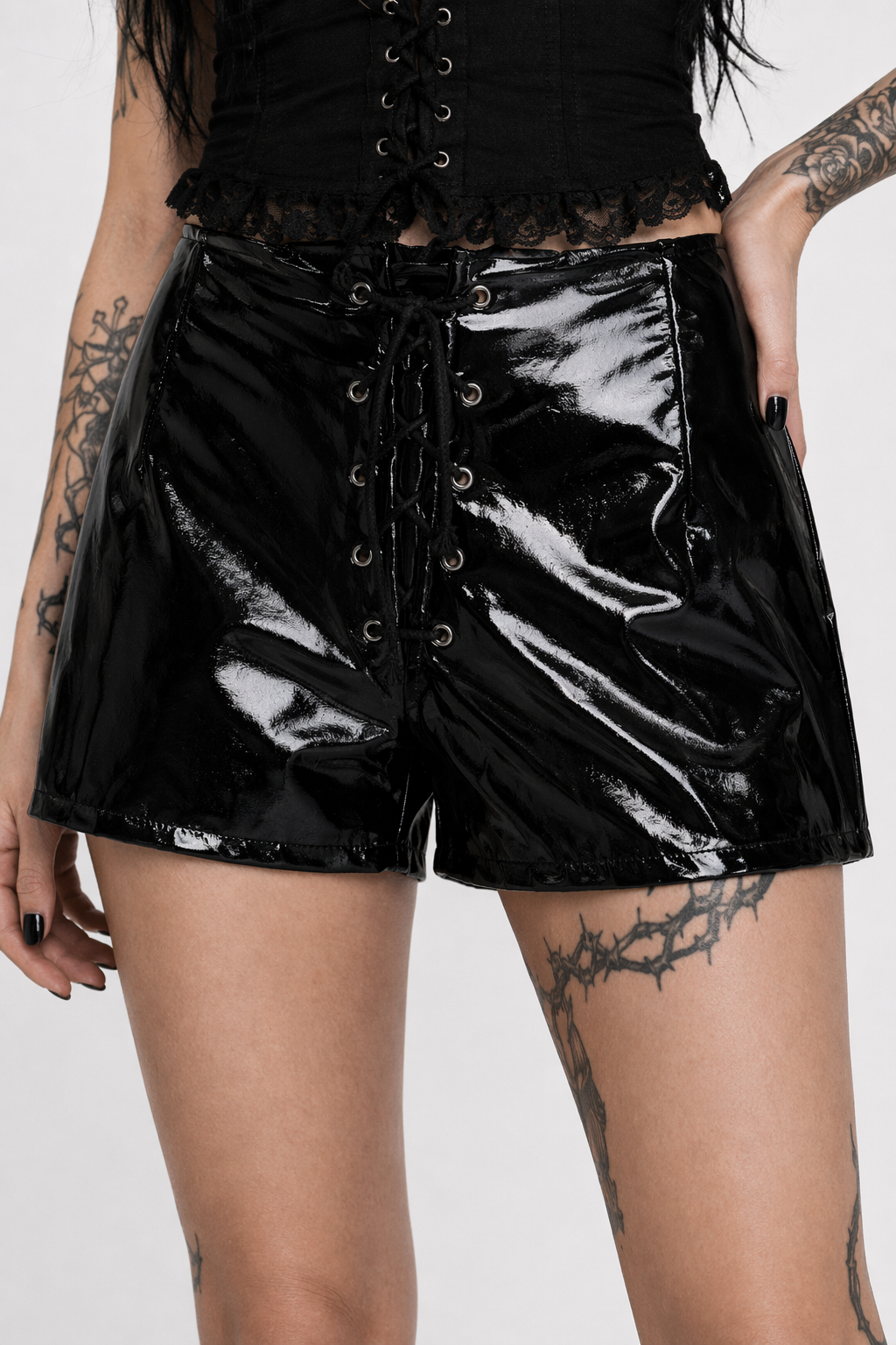 Shiny PU Shorts Black